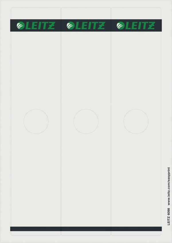LEITZ ryggetikett för hängmapp, 61 x 279 mm lång, bred, grå, lämplig för LEITZ hängmapp 1821, 1824 (6098-00-85)