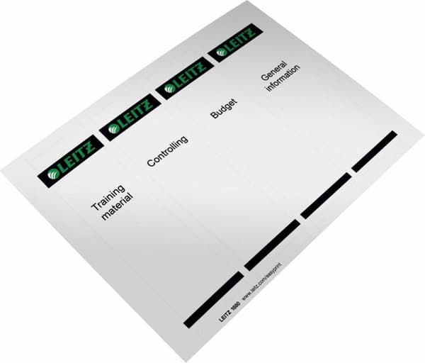 Leitz PC-utskrivbara ryggetiketter för plastfiler - 100 stycken - breda och korta - grå