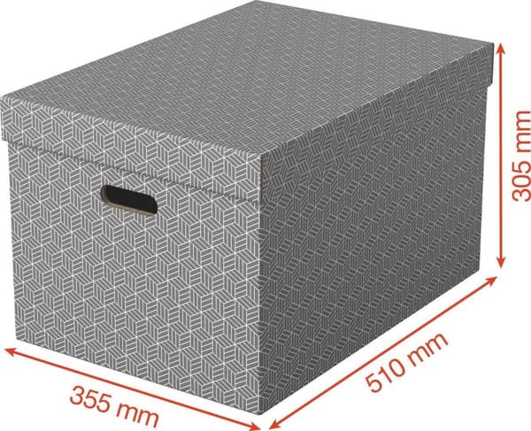 Esselte Home Kestävä suuri säilytyslaatikko kannella, 3 kappaleen sarja - 100 % kierrätettyä pahvia ja 100 % kierrätettävää - harmaa