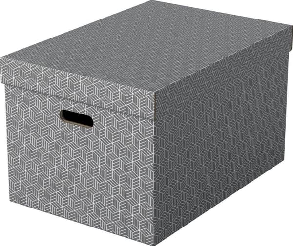 Esselte Home Kestävä suuri säilytyslaatikko kannella, 3 kappaleen sarja - 100 % kierrätettyä pahvia ja 100 % kierrätettävää - harmaa