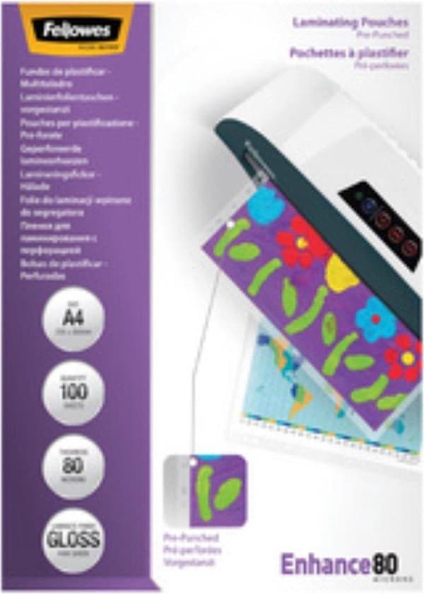 Fellowes Lamineringsfilm Enhance A4 Glossy 80 Micron 100 Pack