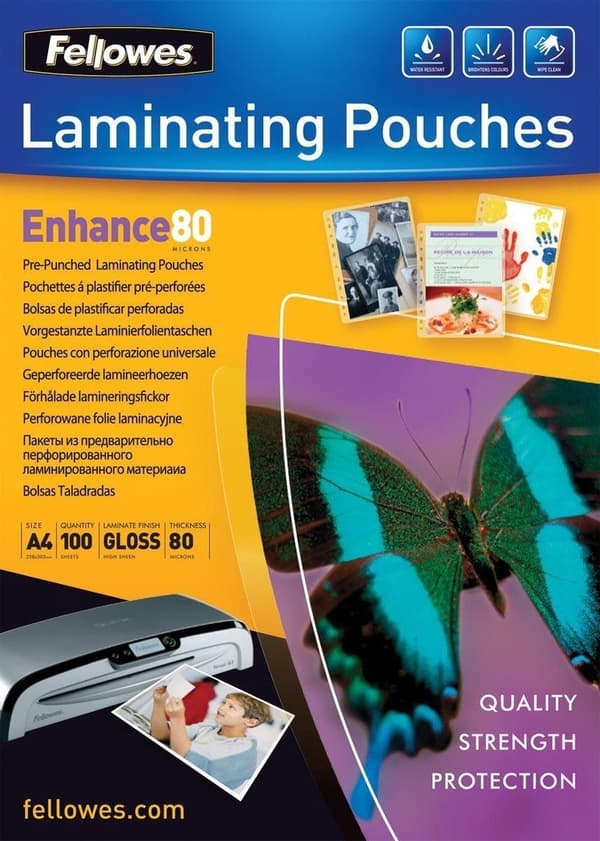 Fellowes Laminating Film Enhance A4 kiiltävä 80 mikronia 100 pakkaus
