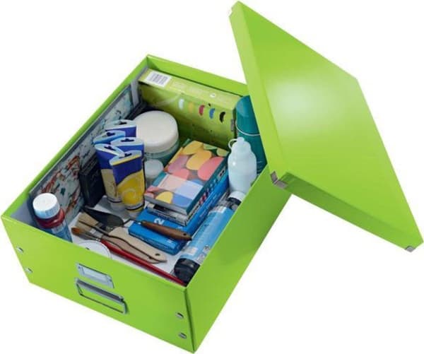 Leitz WOW Click & Store Stor papopbevaringsboks med låg til A3-formater - 36,9 x 48,2 CM (BxD) - Ideel til kontor og hjemmekontor / hjemmearbejdsplads