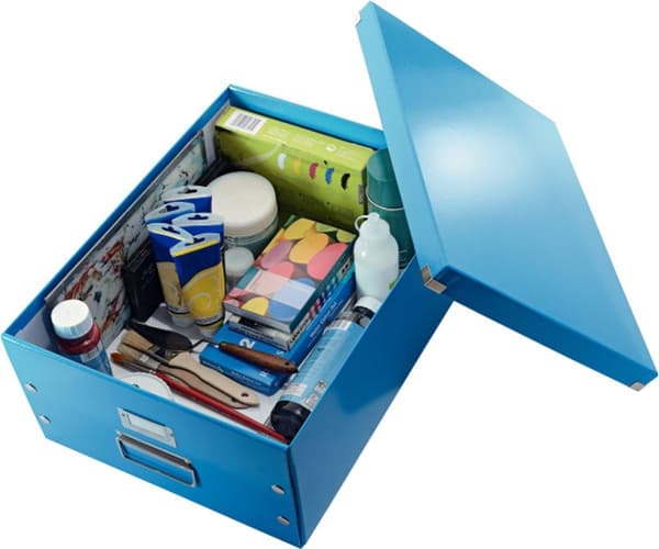 Leitz WOW Click & Store Stor papopbevaringsboks med låg til A3-formater - 36,9 x 48,2 CM (BxD) - Ideel til kontor og hjemmekontor / hjemmearbejdsplads
