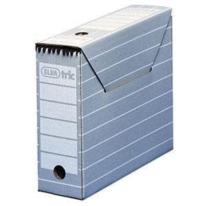 ELBA-trikkiarkistolaatikko, leveys 95 mm, A4, harmaa-valkoinen vakaasta aaltopahvista, mitat: (L)95 x (S)340 x (K)265 mm (83420)