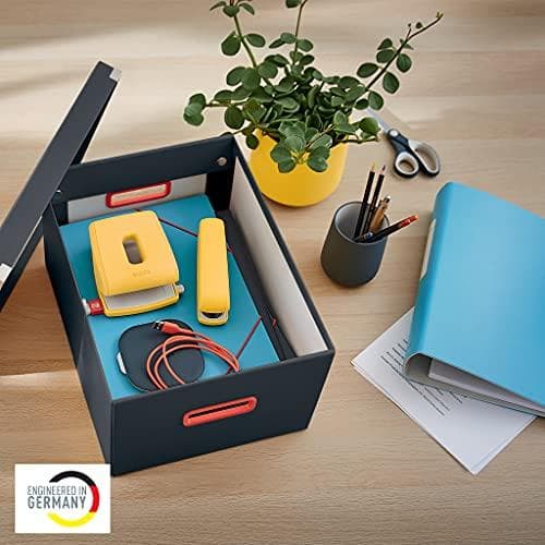 Leitz Click & Store Storage Box Medium, hopfällbar A4 filbox med lock, robust premiumkartongbehållare för arkivering av dokument, hem/kontor, Cozy Ser