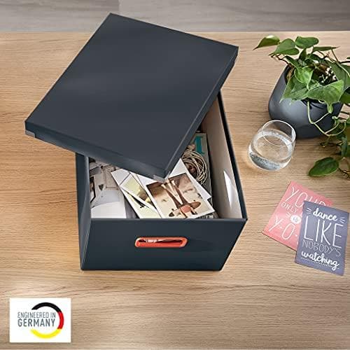 Leitz Click & Store Storage Box Medium, hopfällbar A4 filbox med lock, robust premiumkartongbehållare för arkivering av dokument, hem/kontor, Cozy Ser