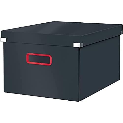 Leitz Click & Store Storage Box Medium, Taitettava A4-arkistolaatikko kannella, Tukeva Premium-pahvisäiliö asiakirjojen arkistointia varten, Koti/toim