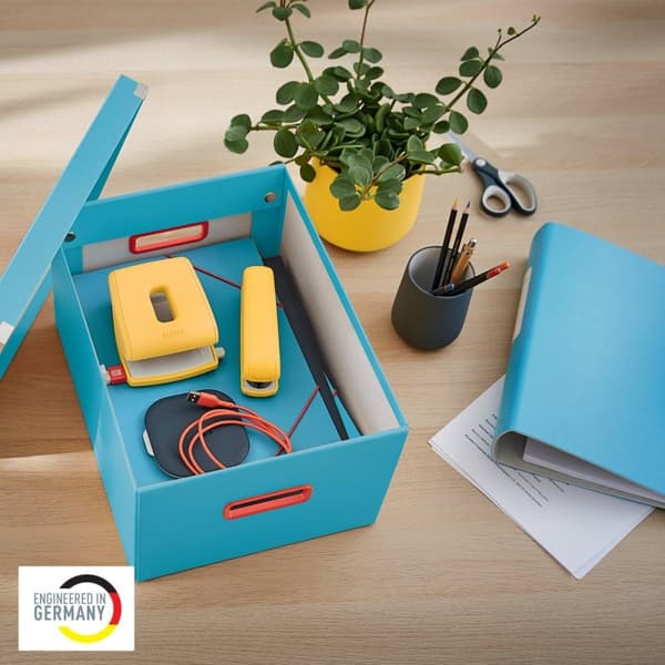 Leitz Cozy Click & Store Medium A4 opbevaringsboks - Foldbar arkivboks med låg til kontor og hjemmekontor - 28,1 x 20 x 37 cm (BxHxD) - Serene Blue