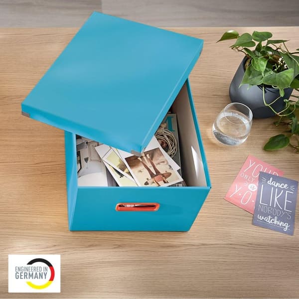 Leitz Cozy Click & Store Medium A4 opbevaringsboks - Foldbar arkivboks med låg til kontor og hjemmekontor - 28,1 x 20 x 37 cm (BxHxD) - Serene Blue