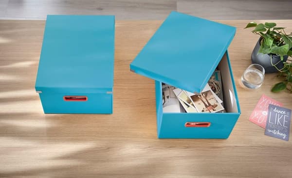 Leitz Cozy Click & Store Medium A4 opbevaringsboks - Foldbar arkivboks med låg til kontor og hjemmekontor - 28,1 x 20 x 37 cm (BxHxD) - Serene Blue