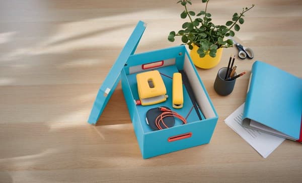 Leitz Cozy Click & Store Medium A4 opbevaringsboks - Foldbar arkivboks med låg til kontor og hjemmekontor - 28,1 x 20 x 37 cm (BxHxD) - Serene Blue