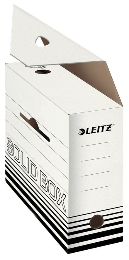 LEITZ Solid arkivboks, hvid/sort (B)100 mm 100% bølgepap, dobbelt bund & vægge, - 10 stk (6128-00-01)