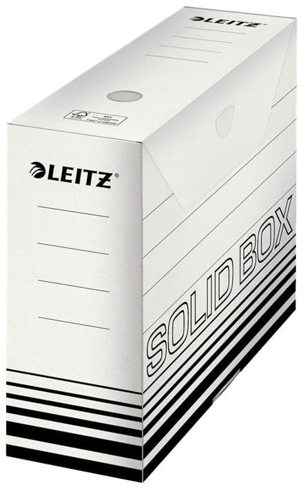 LEITZ Solid arkivboks, hvid/sort (B)100 mm 100% bølgepap, dobbelt bund & vægge, - 10 stk (6128-00-01)