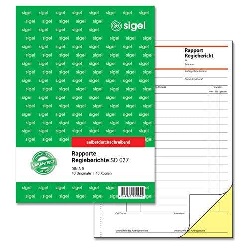 SIGEL SD027 raportti / ohjaajan raportti A5, 2x40 arkkia, itsejäljentävä, 1 kpl