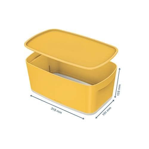 Leitz MyBox lille opbevaringsboks med låg, varm gul, hyggelig serie, 52630019, 318 x 128 x 191 mm