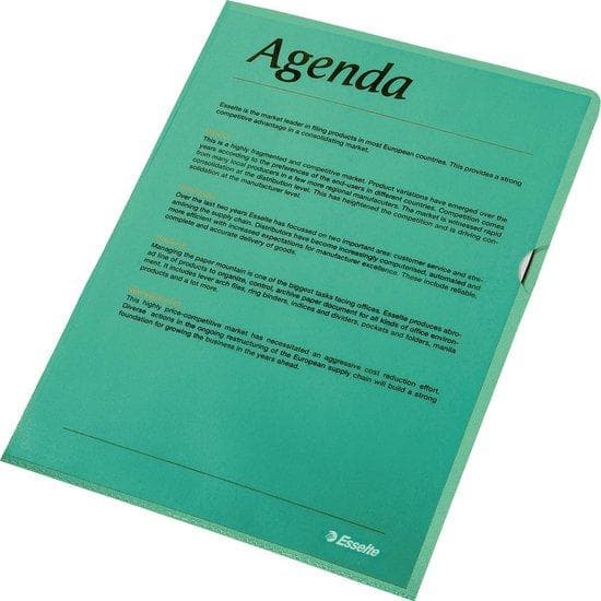 Esselte Standard ærmer, DIN A4, PP, grøn, 0,12 mm åben i top og sider, permanent, med tommelfinger - 1 stk (54838)