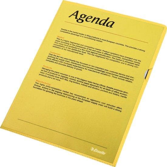 Esselte Standard ærmer, DIN A4, PP, gul, 0,12 mm åben i top og sider, permanent, med tommelfinger - 1 stk (54842)