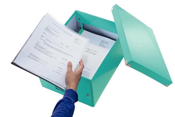 Leitz WOW Click & Store Medium kartongförvaringslåda med lock - 28,1 x 37 cm (BxD) - för A4-format - Idealisk för kontor och hemarbete/arbete hemifrån