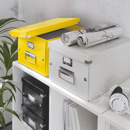 Leitz WOW Click & Store Medium papopbevaringsboks med låg til A4-formater - 28,1 x 20 x 37 cm (BxHxD) - Ideel til kontor og hjemmekontor / hjemmearbej