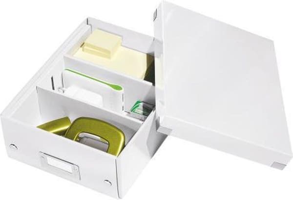 Leitz WOW Click & Store Lille papopbevaringsboks med låg - pladsbesparende sorteringsboks med rum - 22 x 10 x 28,2 Cm (BxHxD) - Hvid