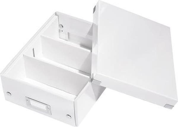Leitz WOW Click & Store Lille papopbevaringsboks med låg - pladsbesparende sorteringsboks med rum - 22 x 10 x 28,2 Cm (BxHxD) - Hvid