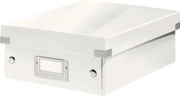 Leitz WOW Click & Store Pieni pahvisäilytyslaatikko kannella - Tilaa säästävä lajittelulaatikko osastoilla - 22 x 10 x 28,2 cm (LxKxS) - valkoinen