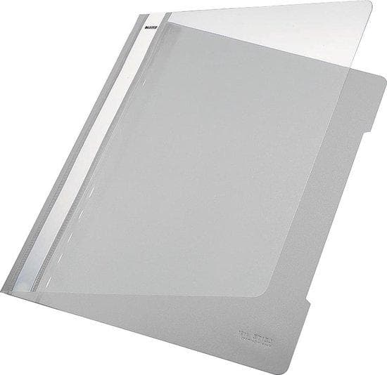 LEITZ standardmapper, DIN A4, PVC, grå lavet af PVC stiv film, transparent frontcover, bindemekanisme - 25 stk (4191-00-85)