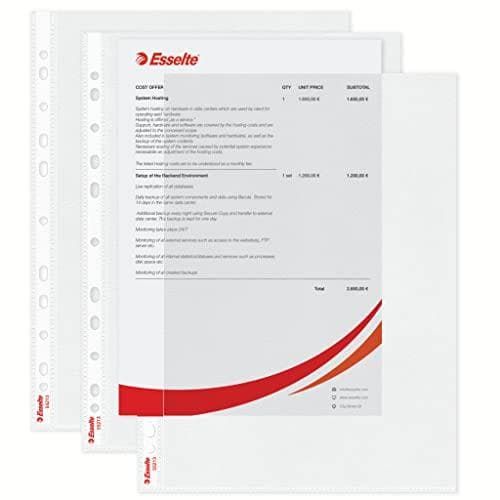 Esselte brochurehylster Standard Plus, DIN A4, PP, 0,09 mm kornet, farveløs, åben øverst og venstre, permanent (55213)