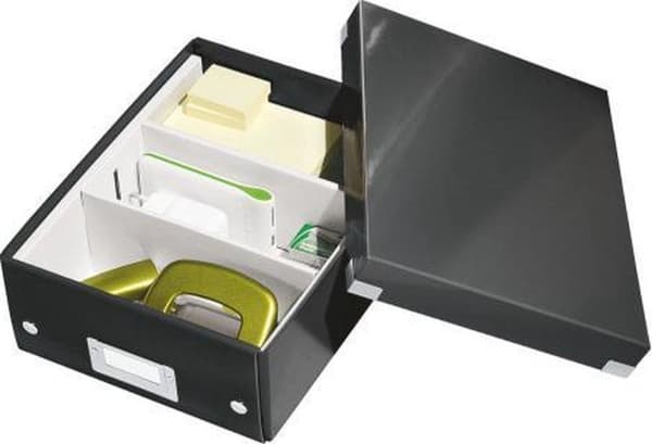 Leitz WOW Click & Store Lille papopbevaringsboks med låg - Pladsbesparende sorteringsboks med rum - 22 x 10 x 28,2 Cm (BxHxD) - Ideel til kontor og hj