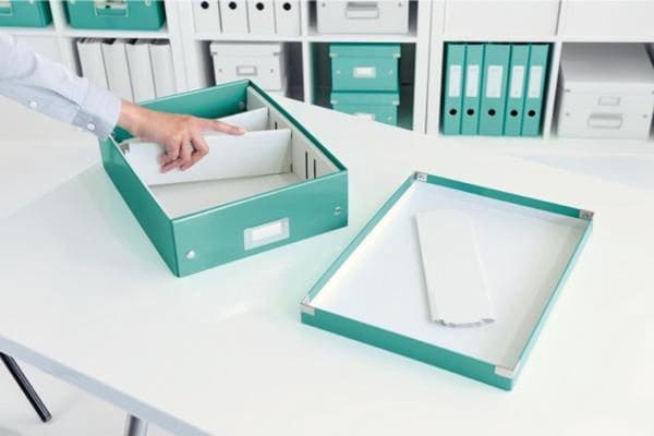 Leitz WOW Click & Store Medium papopbevaringsboks med låg - Pladsbesparende sorteringsboks med rum - 28,1 x 10 x 37 Cm (BxHxD) - Ideel til kontor og h