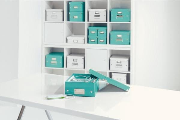 Leitz WOW Click & Store Medium papopbevaringsboks med låg - Pladsbesparende sorteringsboks med rum - 28,1 x 10 x 37 Cm (BxHxD) - Ideel til kontor og h