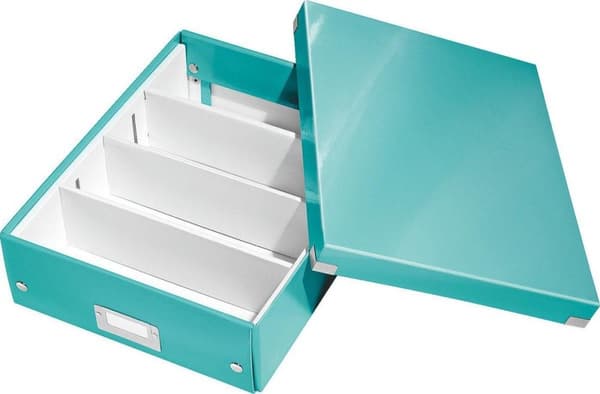 Leitz WOW Click & Store Medium papopbevaringsboks med låg - Pladsbesparende sorteringsboks med rum - 28,1 x 10 x 37 Cm (BxHxD) - Ideel til kontor og h