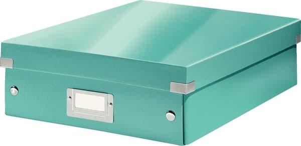 Leitz WOW Click & Store Medium papopbevaringsboks med låg - Pladsbesparende sorteringsboks med rum - 28,1 x 10 x 37 Cm (BxHxD) - Ideel til kontor og h