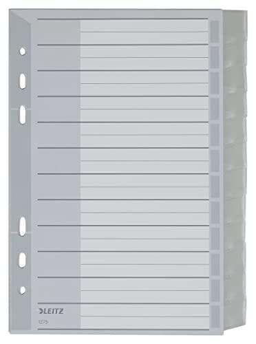 Leitz register til A5, papcover og 12 plastdelere, faner med udskiftelige indlægsetiketter, grå, 12750000