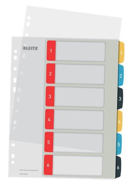 Leitz Cozy tulostettavat PP-välilehdet - 1-6 numeerista välilehteä - välilehdet a4 - välilehdet kansioita varten - Ihanteellinen kotitoimistoon / koto