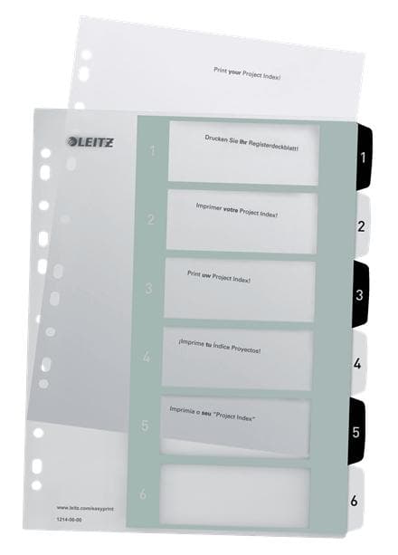 Leitz WOW Tab 1-6 välilehteä uudelleen käytettävä A4-koko musta/valkoinen