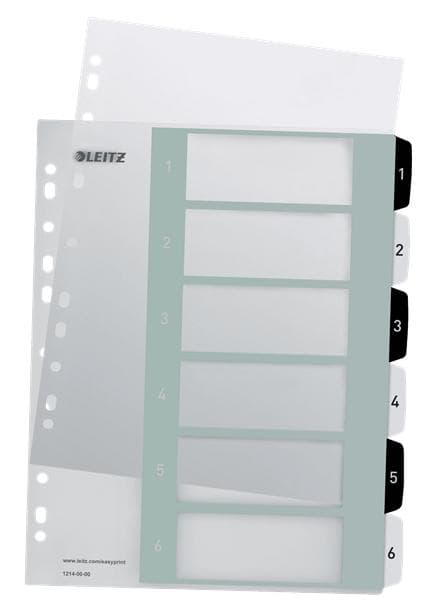 Leitz WOW Tab 1-6 flikar återanvändbar A4-format Svart/Vit