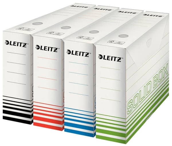 LEITZ Solid arkivboks, hvid/sort (B)80 mm 100% bølgepap, dobbelt bund & vægge, - 10 stk (6127-00-01)
