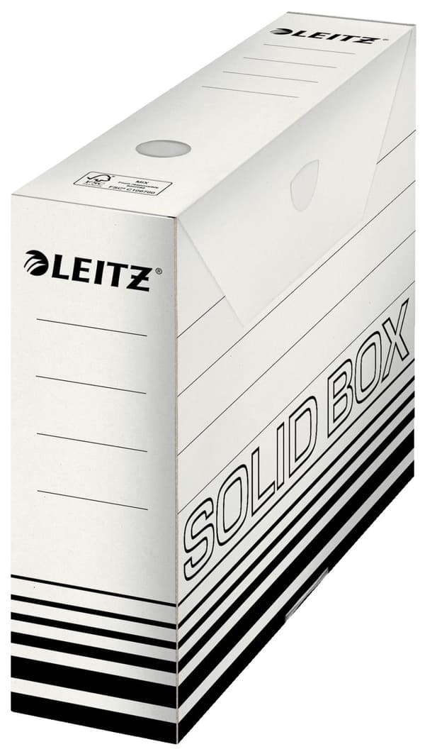 LEITZ Solid arkivboks, hvid/sort (B)80 mm 100% bølgepap, dobbelt bund & vægge, - 10 stk (6127-00-01)
