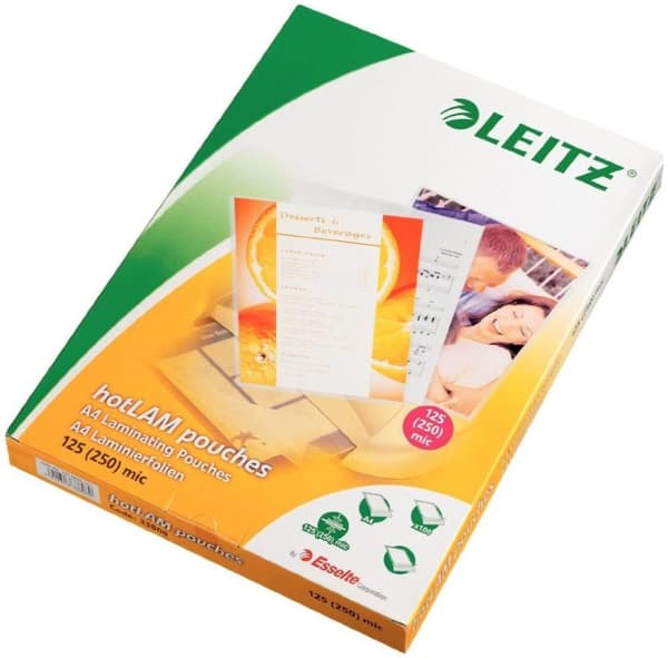 Leitz A4 varmlaminerande lamineringspåsar, glansiga - 125 mikron - Tillverkade av etylvinylacetat - 100 stycken