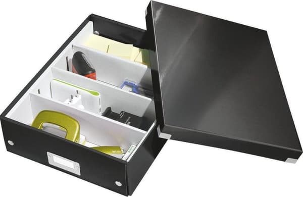 Leitz WOW Click & Store Medium papopbevaringsboks med låg - Pladsbesparende sorteringsboks med rum - 28,1 x 10 x 37 cm (BxHxD) - Ideel til kontor og h