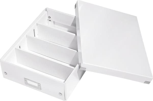 Leitz WOW Click & Store Medium kartongförvaringslåda med lock - platsbesparande sorteringslåda med fack - 28,1 x 10 x 37 cm (BxHxD) - Idealisk för kon