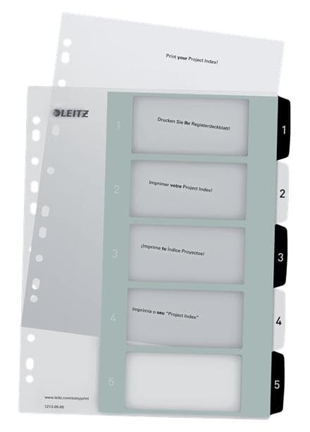 Leitz WOW Tab 1-5 välilehteä uudelleen käytettävä A4-koko musta/valkoinen
