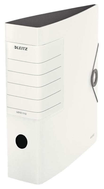 Leitz kvalitetsmapp 180° solid, A4, vit, 8,2 cm ryggbredd, elastisk bandstängning, robust polyfoam, extra bred, utbytbar ryggetikett, 11120001