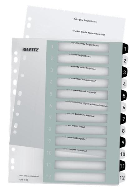 Leitz WOW Tab 1-12 flikar återanvändbar A4-format Svart/Vit