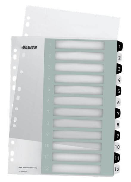 Leitz WOW Tab 1-12 flikar återanvändbar A4-format Svart/Vit