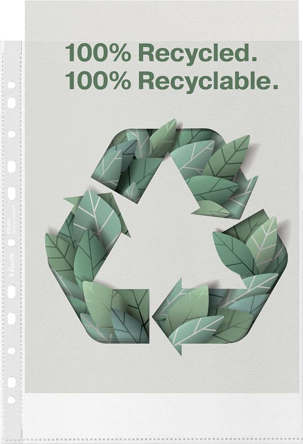 Esselte 100 % återvunnen PP A4 Premium Show Bag - 70 mikron - 100x transparenta, miljövänliga insatser - Hållbarhet - För att arbeta hemifrån - Perfek