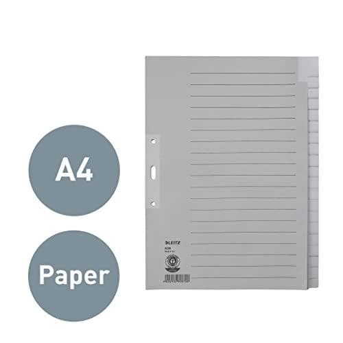 LEITZ köysipaperirekisteri, aihio, A4, 20 osaa, harmaa 100 gsm, rei'itys: 80 mm, rei'itysvahvike (6096-00-85)
