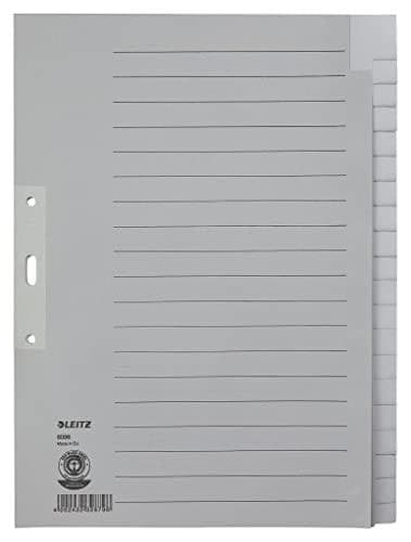 LEITZ köysipaperirekisteri, aihio, A4, 20 osaa, harmaa 100 gsm, rei'itys: 80 mm, rei'itysvahvike (6096-00-85)